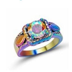 New Aurora Borealis Rainbow Hematite Ring.